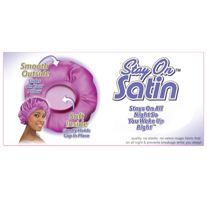 STAY ON SATIN HAIR BONNET - BLACK