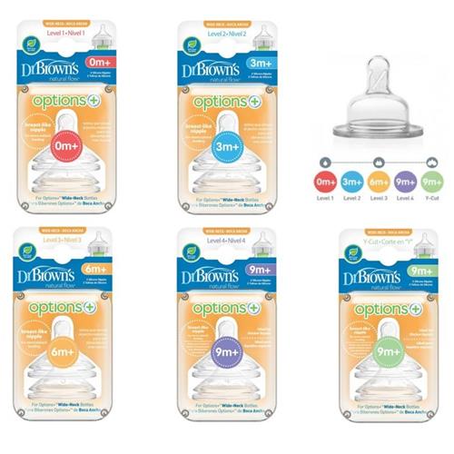 Dr Brown's Wide-Neck Options + Bottle Silicone Nipples, 2 Pack