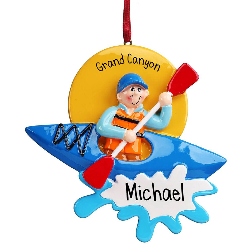 Kayak Male - Personalized Christmas Ornament - Rafting - River - Lake - Ocean - Boat - Canoe - Great Gift Ideas
