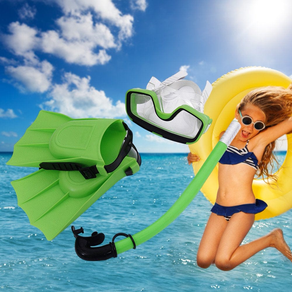 VEAREAR Children Kids 3Pcs Swimming Diving Goggles Snorkel Masks Snorkeling Flippers Set